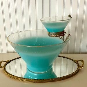 Blendo MCM 1960’s Chip ‘n Dip Serving Bowl Set Aqua Blue Frosted Hombre